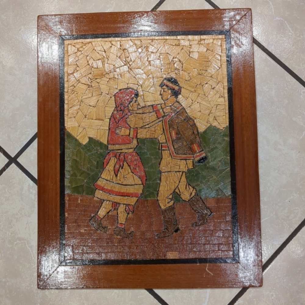 Vintage Wooden Mosaic European Couple Dancing